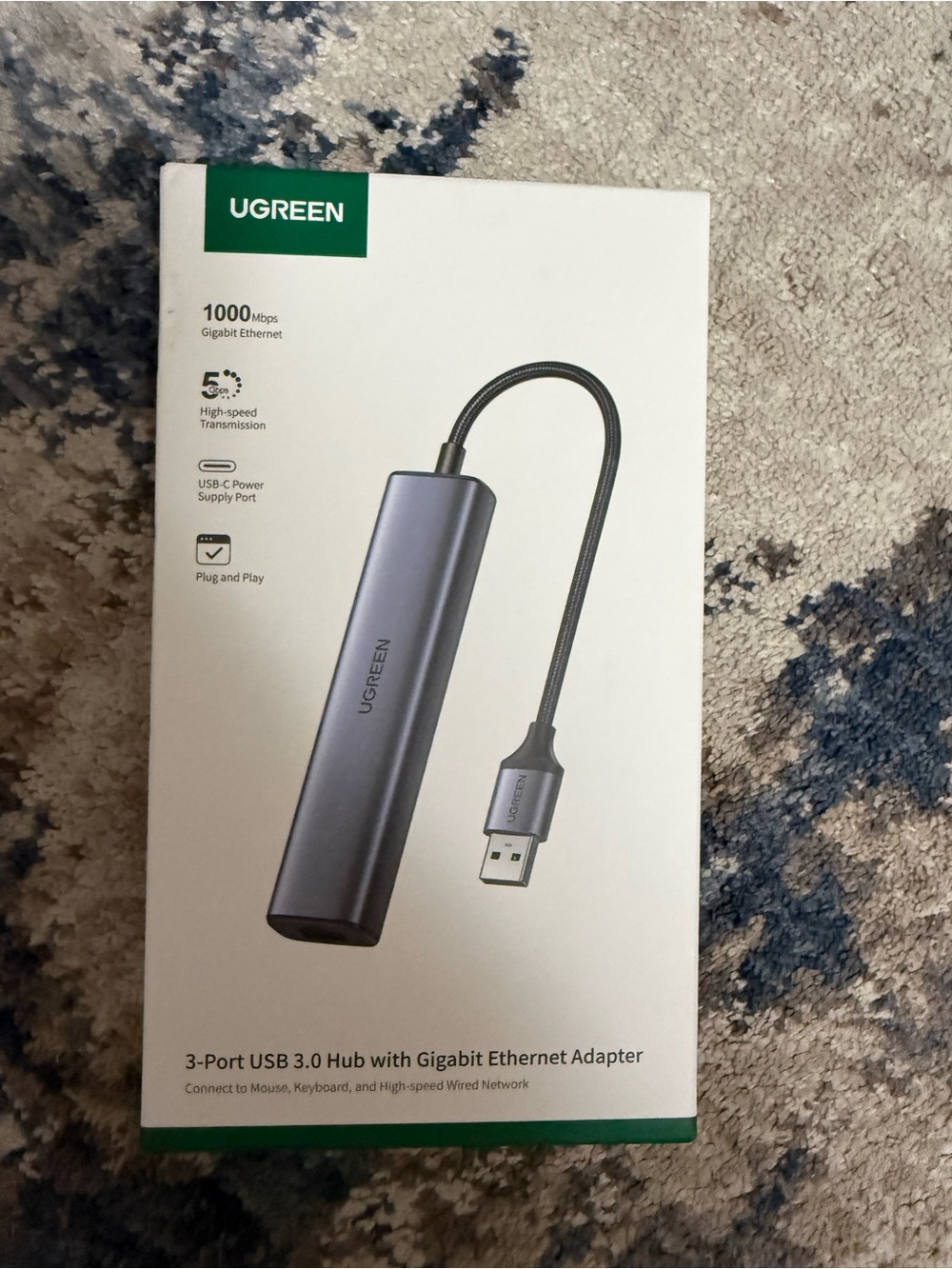 3-Port USB 3.0 Hub with Gigabit Ethernet Adapter - Gray